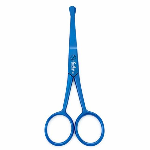 Beard & Moustache Scissors with Safety Round Tip to Safely Remove Hairs from Ears, Nose & Sensitive Areas, 4.5 12cm, Blue