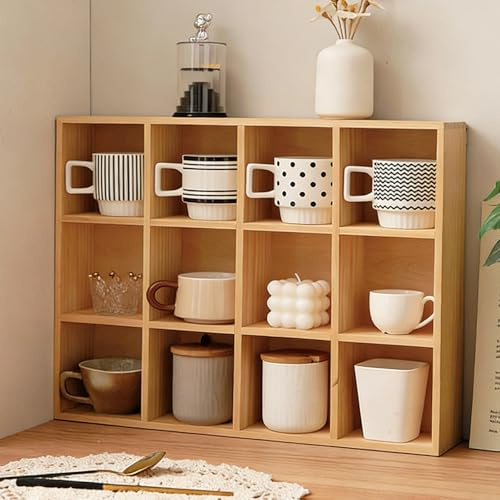 Xalteafe Wandregal FüR Tassen,Antikes Regal FüR SammlerstüCke,Rustikales Holzregal FüR Kaffeetassen,Tassenregal Stehend Setzkasten,Segment-Design,FüR Tassen,GewüRzes,KüChenzubehöR