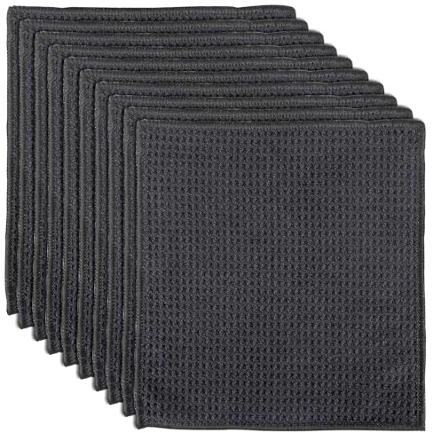 VFFNFF 10 Stück Spüllappen Waschbar Schwarz, 20x20cm Waffeltücher aus Mikrofaser, Wiederverwendbar Waffeltücher Spültücher Küche, Waschbar Spültücher für Küche, Haushalt, Auto, Glas
