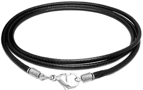 Black Leather Necklace Cord with Clasp - 45cm 18 Inch Leather Rope Chain Pendant String for Men and Women Adjustable Jewellery Making Necklace Cord for Pendant Charm Essential Accessory