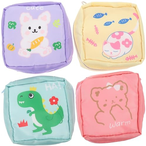 Housoutil Paquet de Rangement Multifonction pour Femme 4 Pièces en Nylon Portable Motif Cartoon Adorable pour Cosmétiques et Serviettes Hygiéniques, pour Voyage