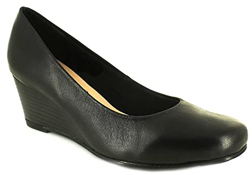 Comfort Plus Margo Wedges Shoes for Women - Platform Heels Made with Soft Leather Court, Ladies Medium Wedge Heels, Elegant and Comfortable Shoes Women Ideal for Work Or School Black 6 UK