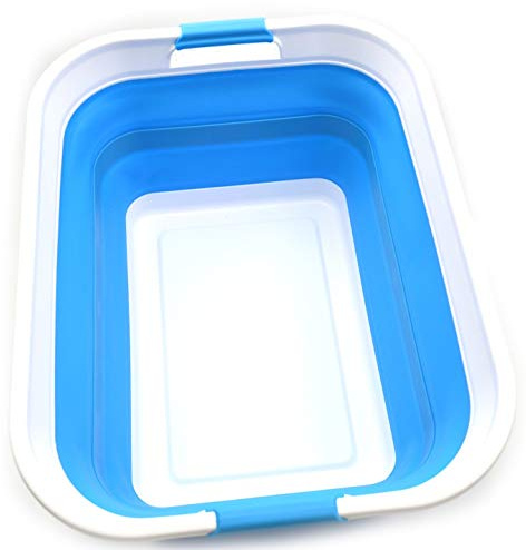 SAMMART 42L(11 gallon) Collapsible Plastic Laundry Basket-Foldable Pop Up Storage Container/Organizer-Portable Washing Tub-Space Saving Basket,Water capacity 34L(9 gallon) (1, Sky Blue)