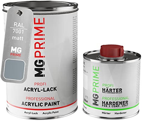 RAL 7001 Gris argent/Silver grey mat peinture acrylique 1,5 Litres / 1500 ml durcisseur inclus