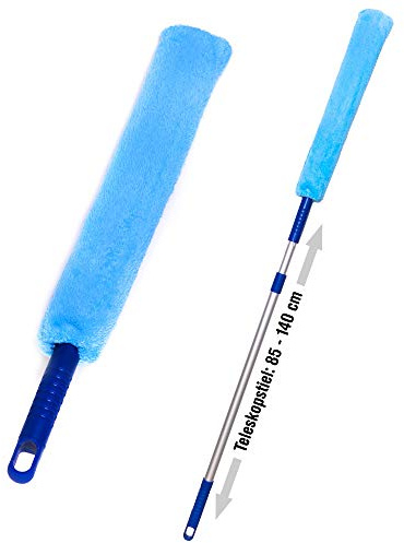 Das Blaue Wunder Soft Multi Duster (42 cm) - Staubmagnet mit Extra Langen Fasern, Waschbar, Staubputzen mit biegbarem Teleskopstab für Schränke, Staubwischer für Haushalt