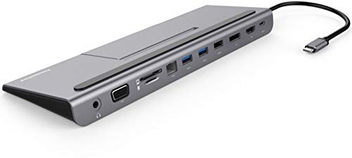 PremiumCord Docking station USB-C MST per notebook, 4K HDMI, DisplayPort, VGA, 2x USB 3.0, Gigabit RJ45, SD, audio, PD, Full HD, alloggiamento in alluminio, cavo 20 cm