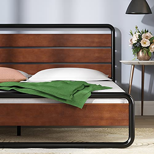 ZINUS Therese 20 cm Metal and Wood Platform Bed Frame | Wood Slat Support | Easy Assembly | Double | Brown