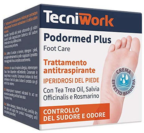 Podormed Plus Crema Antitraspirante Piedi 75 ml – Stop Iperidrosi & Odori – Tripla Azione Barriera + Assorbente + Igienizzante con Tea Tree, Salvia, Rosmarino – Dermatologicamente Testata