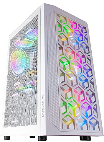 Mars Gaming MCMESHW Weiß, Gaming PC Gehäuse, Micro ATX, Total Mesh Design, 3xLüfter FRGB