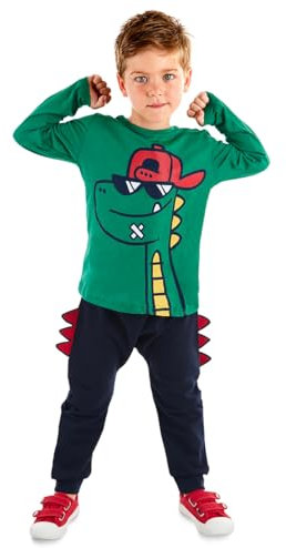 Denokids Trainingsanzug Kinder, Bequeme & stilvolle Kleidung für Aktive Jungen, Maschinenwaschbar, Weiches Material Jogginganzug Herren, Langlebiges Design, Perfekt für Spor | 7 Jahre - Grün - Schwarz