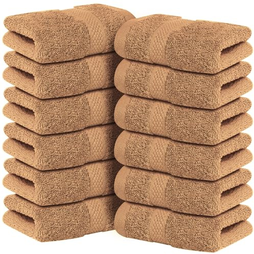 Infinitee Xclusives - 12 Pack Face Cloths |30x30 cm| 100% Cotton Wash Cloths - Ultra Soft & Highly Absorbent Fingertip Towels for Spa, Gym, Hotel & Bathroom |Cosmic Sand|