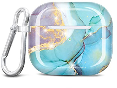JIAXIUFEN Kompatibel mit AirPods 3 Hülle Stoßfeste Silikon Kopfhörer Taschen Case Schutzhülle Zubehör mit Karabiner Kompatibel mit AirPods 3 Generation, Minze Violett