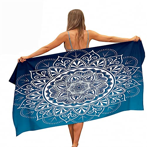 Surwin Strandhandtuch Mikrofaser, Mandala Strandtuch Sommer Strandtücher Schnelltrocknend Sand Proof Saugfähig Handtücher für Reise Strand Schwimmen Sport (80x180cm,Meerblau)