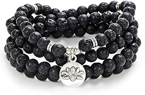 108 Bead Mala Armband Halsband med Lotus Charm och 6 mm små stenpärlor