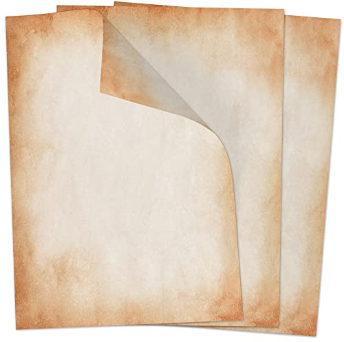 50 Blatt Briefpapier (A4) | Vintage beige Braun Retro | Motivpapier | edles Design Papier | beidseitig bedruckt | Bastelpapier | 90 g/m²