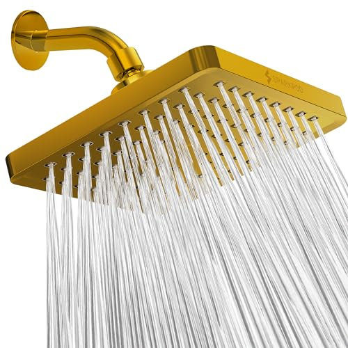 SparkPod Soffione doccia fisso, pioggia ad alta pressione, look moderno di lusso, facile installazione senza attrezzi, ricambio perfetto per il soffione doccia del tuo bagno (quadrato 20 cm, oro