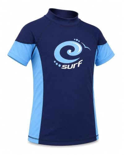 Boys Rash Vest Short Sleeve UPF 50+ UV Sun Protection Swim Top for Kids Estate Blue/Malibu Blue (13-14 Years)