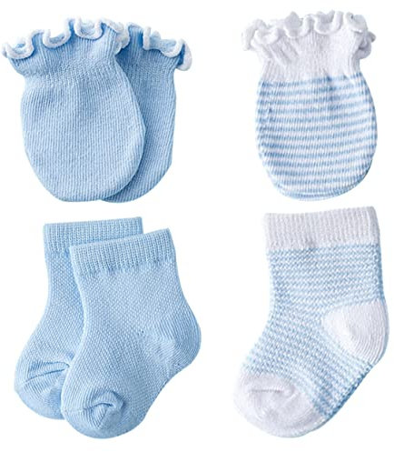 Warmhm 4paare Babyhandschuhe Kratzfest Blau Aus Baumwolle Babysocken Und Kleinkindersocken Mädchenhandschuhe Und Mädchensocken Zum Schutz Der Füße