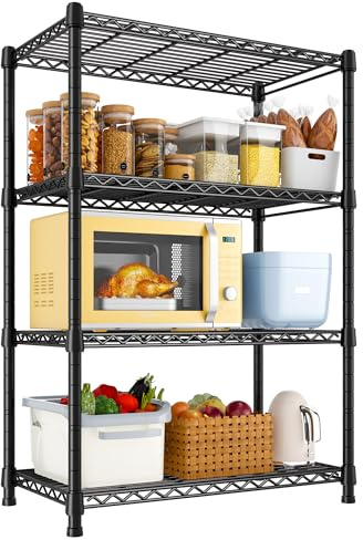 REIBII 4-Tier Shelving Unit, 120HX35WX75Dcm - 300KG Heavy Duty Metal Shelving Units for Storage, Storage Rack for Pantry, Adjustable Wire Shelving Unit for Kitchen Pantry Storage, Easy to Assemble