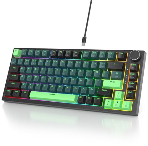 Owpkeenthy 75 Percent Gaming Keyboard Gasket Mounted with Knob | Wired 82 Key Mechanical Keyboard Hot Swappable Linear Red Switch RGB Backlit for PC Laptop (82 Wave)