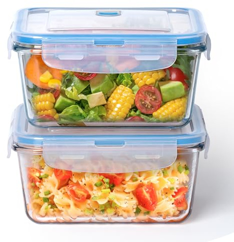 NUTRIUPS 1L Glasbehälter Mit Deckel, Quadrat Frischhaltedosen Mit Deckel, Klein Meal Prep Boxen (2er-Set)
