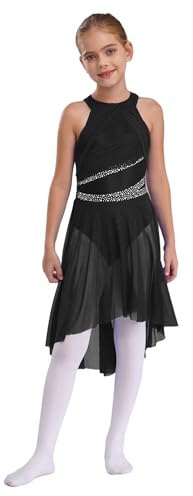 CHICTRY Lyrisches Kleid Mädchen Strass Glitzer Modern Dance Outfit Kleid | Kinder Ballettkleid Ärmellos Eiskunstlaufkleid Asymetrisch Turnierkleid Standard Kostüm