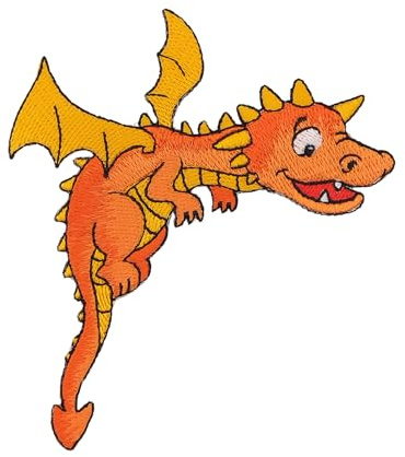 Fliegender Drache Orange Aufnäher zum aufbügeln oder aufnähen Bügelbild Kinder Bügelpatch Aufbügler für Kleidung gestickter Bügelflicken Applikation Patch Größe 8,5 x 9,6 cm