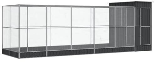 vidaXL Voliere mit Erweiterung Silbern 623x203x216 cm Stahl, Vogelvoliere, Wellensittichkäfig, großer Vogelkäfig, Vogelkäfig, Papageienkäfig