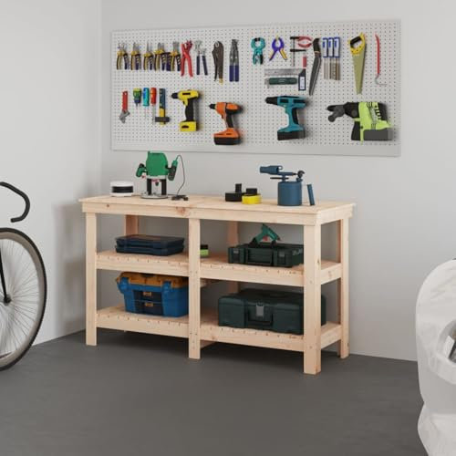 Somanki Werkbank 142,5x50x80 cm Massivholz Kiefer, Werkstatteinrichtung, Werkbank Werkstatt, Werkzeugschrank, Werktisch, Werkzeugtisch, Werkbänke Für Heimwerker