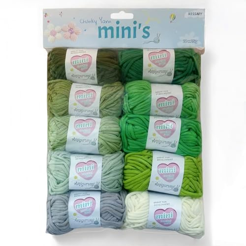 Häkelgarn für Anfänger 10x25g Dickes Baumwolle Wolle zum Häkeln Mini Schlauchgarn Häkelwolle Crochet Yarn Baumwoll-Nylon-Mischgarn Amigurumi-Projekte Grün