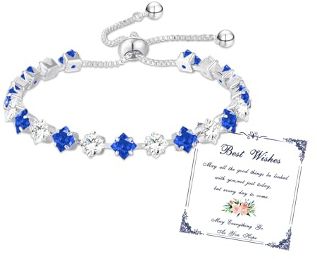 Esmoly Bracciale Donna Argento Bracciale Tennis con 12 Colori di Pietre Natali e 5A Sparkle Zircone Regolabile Regalo Compleanno Donna Ragazza (03-Marzo)