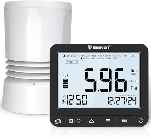 Geevon Portable Wireless Rain Gauge with Indoor Digital Display, High Precision Rainfall Measurement, Perfect for Garden and Farm Outdoor Use, Real Time Rainfall Measurement and Flood Alert System