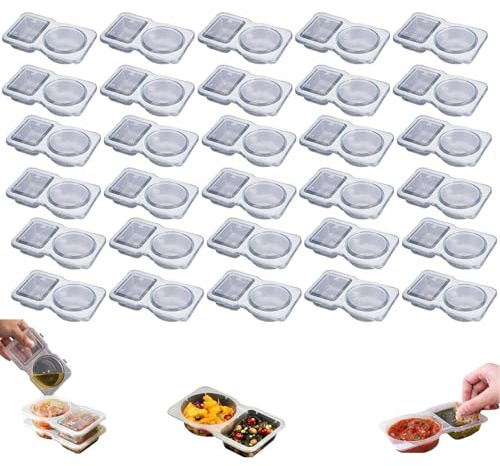 Generisch Snack Container | 30 Stück Snackbox mit 2 Fächern | Auslaufsichere Snackboxen | Wiederverwendbare Snack Pack Behälter | 60/70 Ml Gewürzbehälter mit Deckel | Kleine Snack Box für Dip-Sauce