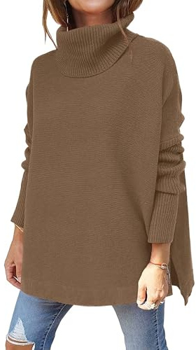 Jhsnjnr Women's Oversized Chunky Knit Sweaters Batwing Long Sleeve Turtleneck Knitwear Casual Jumpers