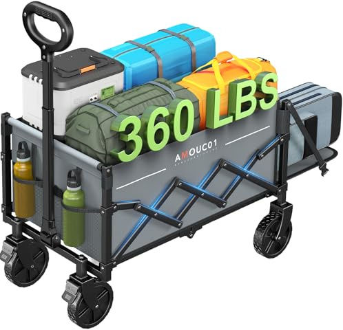 AMADA HOMEFURNISHING Chariot d'épicerie Pliable, Pliable avec Charge maximale de 163,3 kg et Rangement Extensible, Chariot d'épicerie Pliable Robuste avec 2 Porte-gobelets pour extérieur, Courses