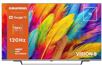 GRUNDIG 75 VOE 83 Fernseher 75 Zoll (189 cm) Nano UHD+ TV, 120 Hz, Google TV, 4K UHD, Dolby Atmos, Magic Fidelity, Chromecast Built-in, Bluetooth, Smart TV, Sprachsteuerung, Schwarz