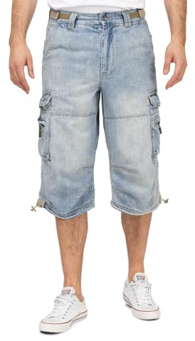 Jet Lag Herren 3/4 Cargo Jeans Shorts mit Seitentaschen Safety B Bleached XL