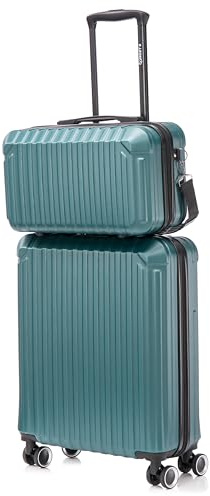 R.Leone Valigia Ryanair 55x40x20 cm+ 40x20x25 cm Set 2 Pezzi Trolley Bagaglio a mano 4 Ruote e Beauty Case in ABS 2208 (Verde Scuro, Set 2 Pezzi S+XS)