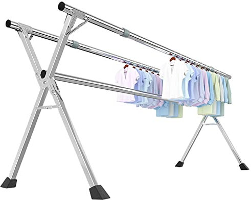 Tendedero plegable con ruedas, doble cubierta, para uso en interiores y exteriores, gran capacidad, solución de secado de ropa de 1,6 m