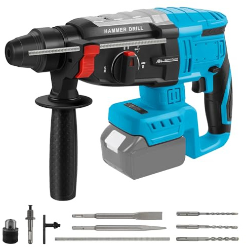 Roadtime 2.6J Hammer de forage professionnel 600W compatible avec batterie Makita 18V (sans batterie), vitesse du marteau 1100 tr/min,hammer combiné avec broche de forage 3x SDS PLUS,avec 4 fonctions