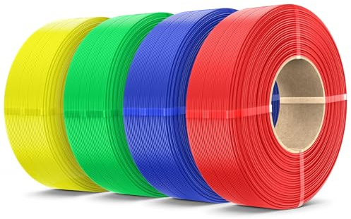 SUNLU Ricarica di Filamento PLA+2.0 4kg, No Bobine Alta Tenacità PLA+ 1,75mm, Compatibile con Stampanti 3D Bambu Lab, 1kg/Bobina, Rosso+Blu Klein+Verde+Giallo