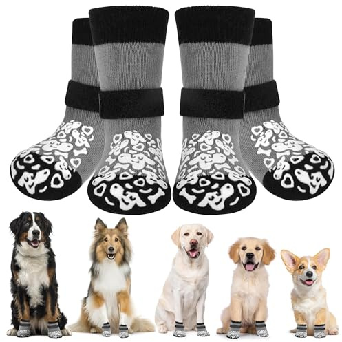 Apoway 2 Paar Sonnbrand-Schutz Hundesocken Anti Rutsch, Pfotenschutz Hund mit verstellbaren Riemen und zweiseitiges Silikon, Antirutschsocken Hund für Kratzern/Hitze/Kälte/Leckschutz, L