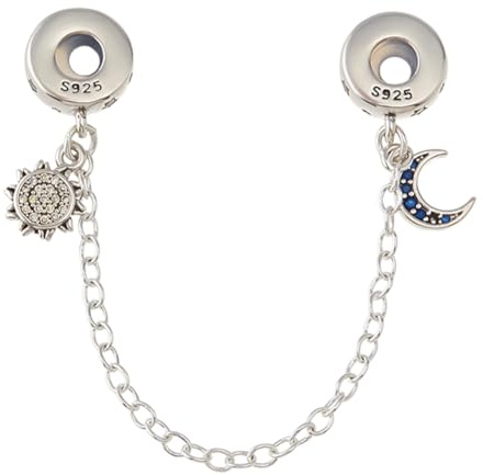 Hobbspring 925 Sterling Silber Armbänder Sicherheitsketten Kristall Strass Sonne Mond Charm Platin Clipverschluss Stopper Charm Mit Legierungsketten Europäische Baumelnde Anhänger Für Frauen
