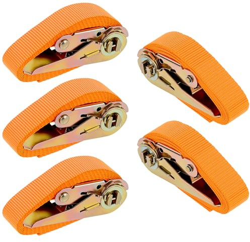 QWORK® 5 Pezzi cinghie a cricchetto, 2.5cmx2m cinghia di ancoraggio resistente alle intemperie, per kayak, tavola da surf, bicicletta, moto, auto