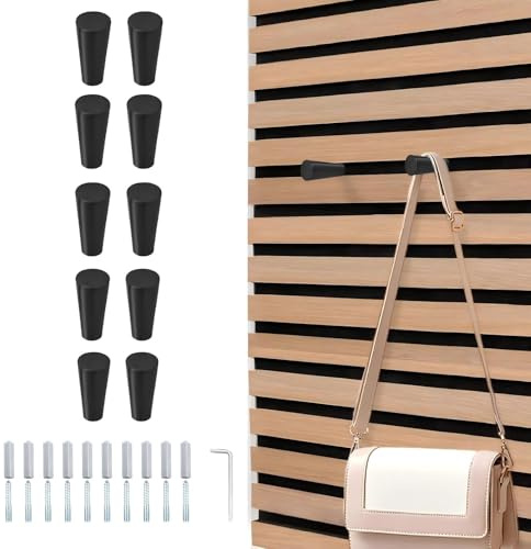 Lot de 10 crochets muraux robustes en métal noir avec vis pour panneaux acoustiques, salle de bain, chambre à coucher, salon (noir)
