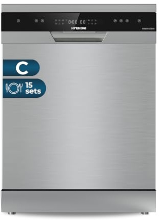 Hyundai Lavavajillas 60cm Inox HDW6015CDI00. 15 Cubiertos, 3 Bandejas, 7 Programas, Display LED táctil, Función Stop&Go, Eficiencia Energética Clase C