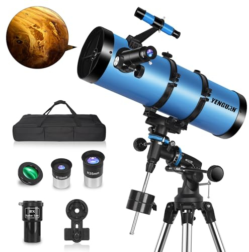 Telescope150EQ for Adults High Powered, Professional Newtonian Reflector Telescope for Beginner in Astronomy, with Carry Bag, Stainless Tripod, Moon Filter and Phone Adapter, Blue