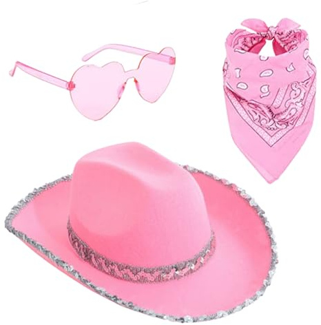 Générique Glitzer Cowboyhut Festival Cowgirl Hut | Modischer Helm mit Bandana und Brille zum Sammeln eines Hochzeitskonzerts Country Kostüm Karneval