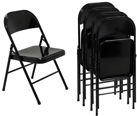 EcoBend Vollstahl-Klappstuhl 4er Set, Schwerlast-Metallklappstuhl, Ergonomische Rückenlehne, Leicht&platzsparend, Tragfähigkeit 150 kg, Tragbarer Stuhl für Zuhause, Büro, Party, Hochzeit (4, Schwarz)