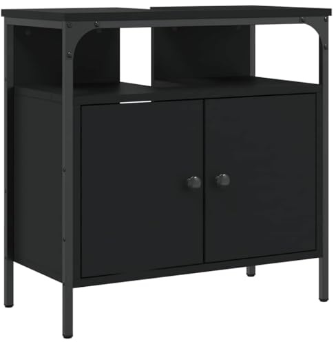 Tomostar Meuble sous Lavabo, Meuble de Rangement Salle de Bain sous Vasque Armoire Évier Noir 60x30x60 cm